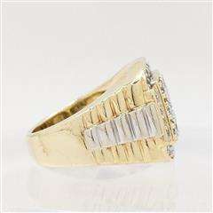 10K Yellow Gold 13.1g Mens Diamond Cluster Door Knocker Tierd Ribbed Ring Size-9